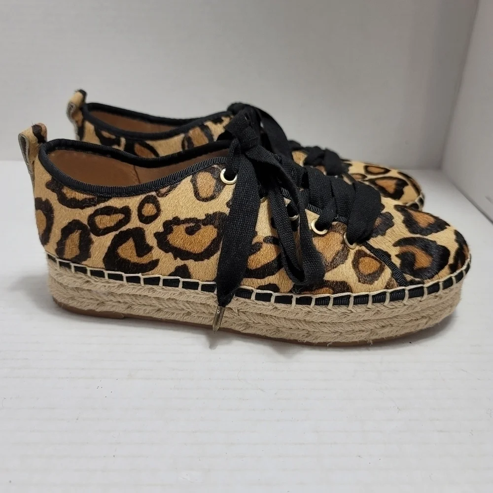 Sam Edelman Celina Platform Espadrille Sneakers 7 Leopard Print Calf Hair - Picture 2 of 7